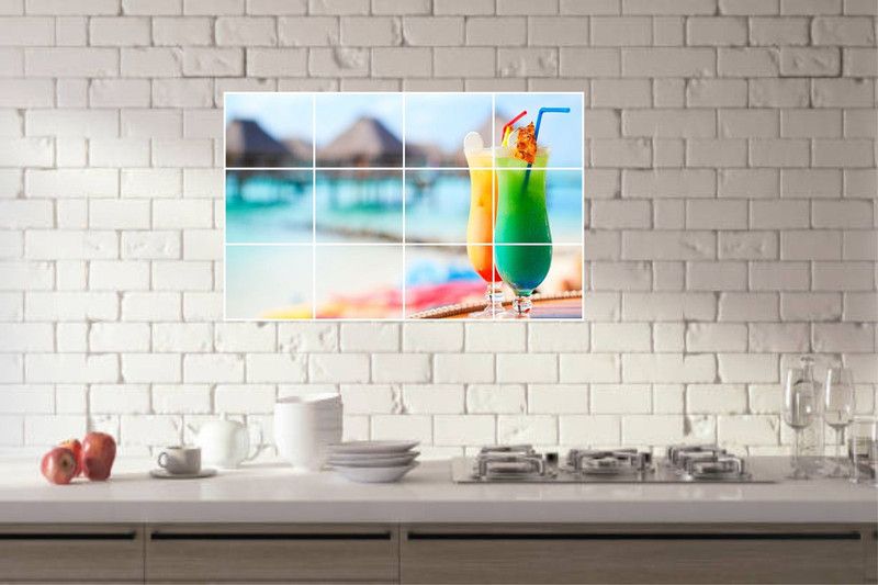 AK Graphics 50 cm Green and Orange Color Mocktails kitchen wall sticker Self Adhesive Sticker  (Pack of 1)