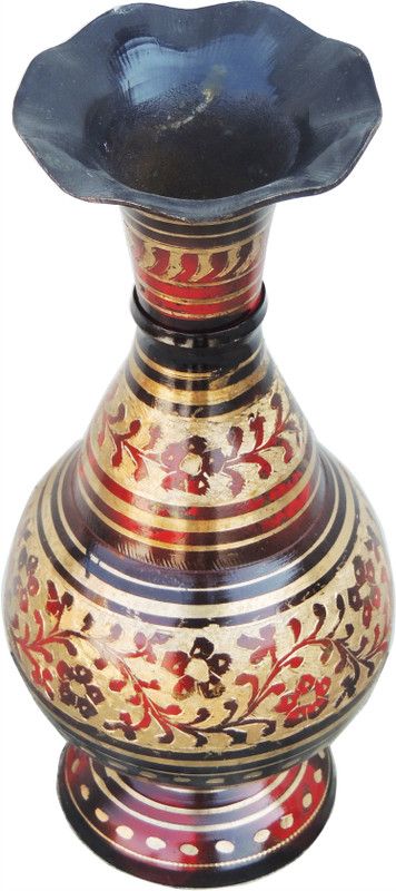 Brass Gift Center Brass Flower Vase With Handwork Multicolor Brass Vase  (10 inch, Multicolor)