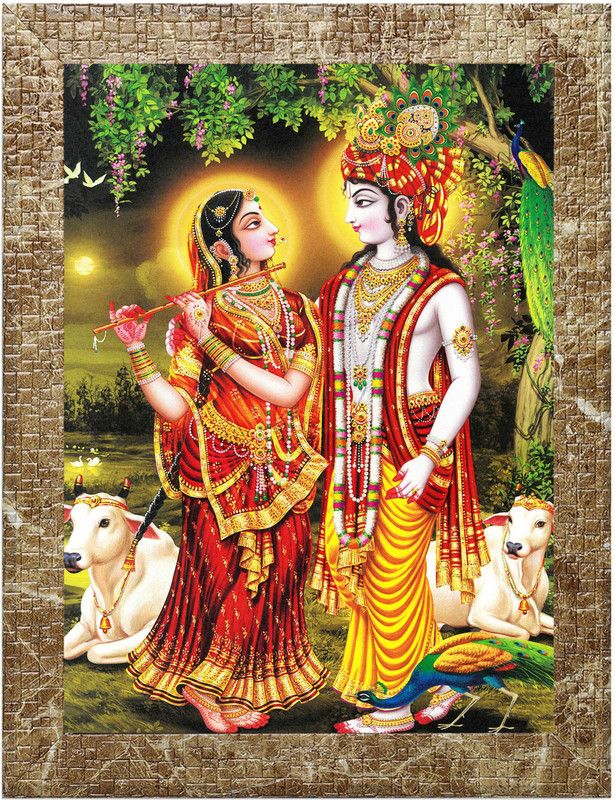 Indianara Radha Krishna Painting (4355MBR) -Synthetic Frame, 10 x 13 Inch Digital Reprint 13 inch x 10.2 inch Painting  (With Frame)