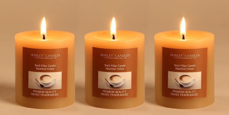 Hosley Set of 3 Hazelnut Creme 3Inchs Pillar Candles Candle  (Brown, Pack of 3)