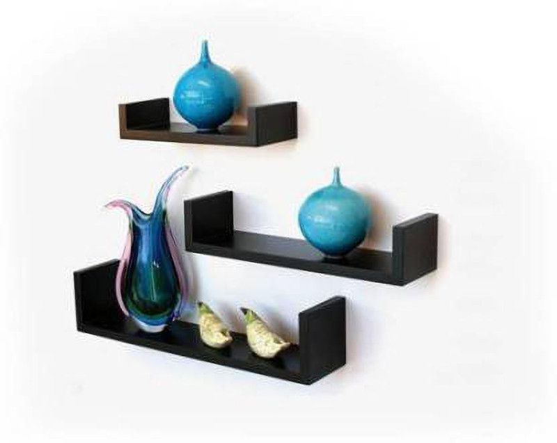 A N Crafts MDF (Medium Density Fiber) Wall Shelf  (Number of Shelves - 3, Black)