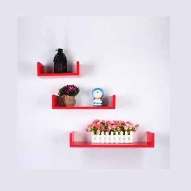 A N Crafts MDF (Medium Density Fiber) Wall Shelf  (Number of Shelves - 3, Red)
