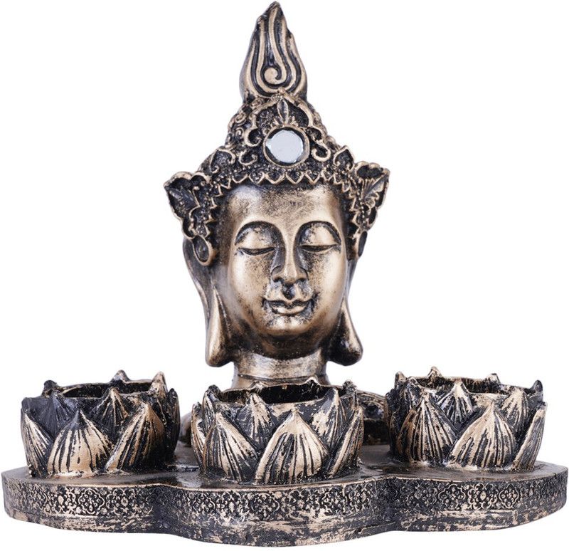 FASHIYANOO Polyresin T- Light Holder Buddha Statue for Worship & Home Decorative Gift Item Decorative Showpiece - 16 cm  (Polyresin, Copper, Black)