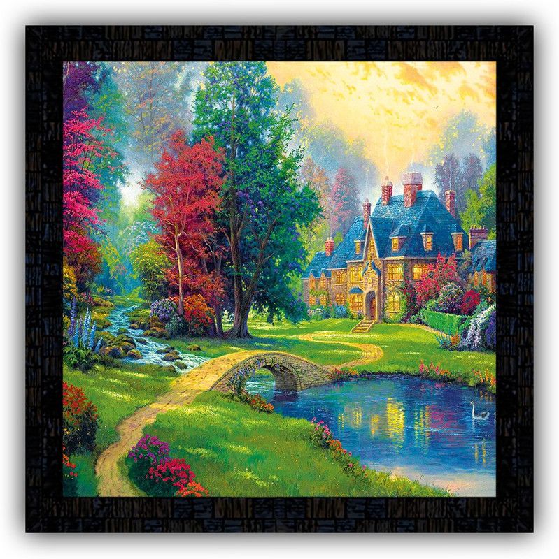 Poster N Frames framed poster of Hand Painted landscape scenery-26017 Digital Reprint 14 inch x 14 inch Painting  (With Frame)