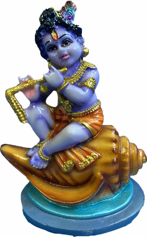 RS Conch Sri Krishna Statue Idol for Pooja Room,Office,Car Dash Board and Home Decorative Showpiece - 12 cm  (Polyresin, Multicolor)