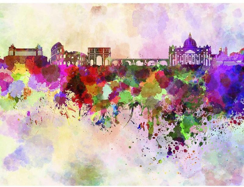 Artzfolio 108.458 cm Rome, Capital of Italy, Skyline in Watercolor Peel & Stick Vinyl Wall Sticker 42.7inch x 32inch (108.4cms x 81.3cms) Self Adhesive Sticker  (Pack of 1)