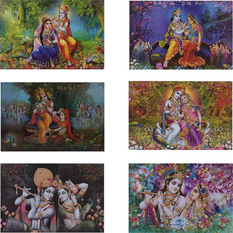 Combo of 6 Beautiful poster | Gloss Laminated Paper Printing Radha Krishna Wall Poster | Wall Painting (Wall Poster Without Frame Fine Art Print) (12 inch X 18 inch, Rolled Over Hard Cardboard Pipe). Paper Print  (12 inch X 18 inch, Rolled)