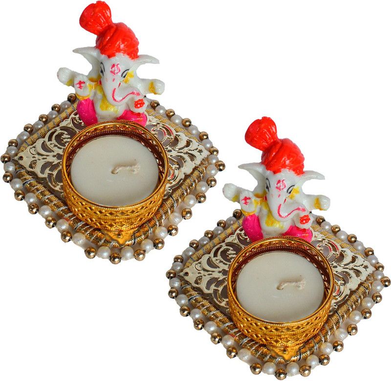 iHandikart Traditional Flower Tealight Holder for Diwali & Home Decoration (GTH-0050-2) Plastic 2 - Cup Candle Holder  (Multicolor, Pack of 2)