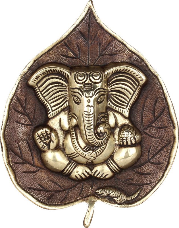 Aesthetic Decors Ganesh On Leaf Wall Hanging Decorative Showpiece - 4 cm  (Brass, Multicolor)
