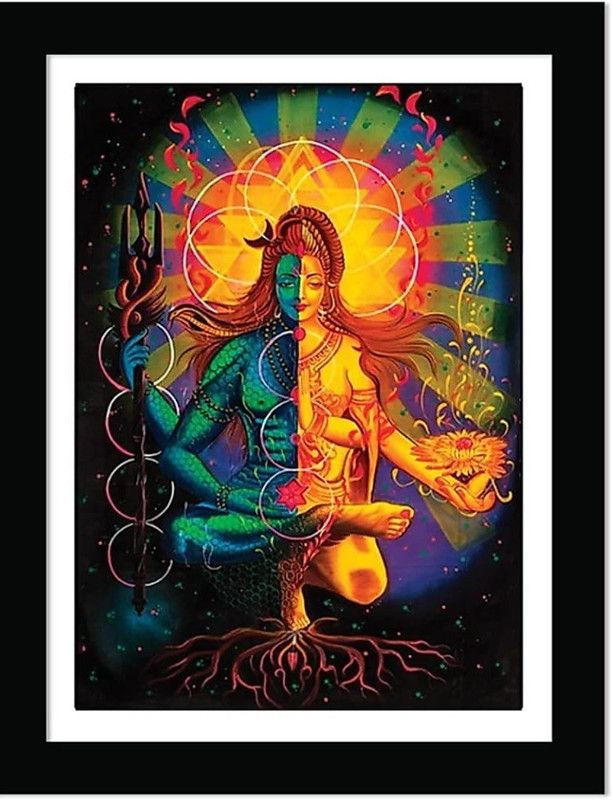 ARAkri Religious Lord Shiv-parvati Ardhnarishwar painting/posters Digital Reprint 14 inch x 11 inch Painting  (With Frame)