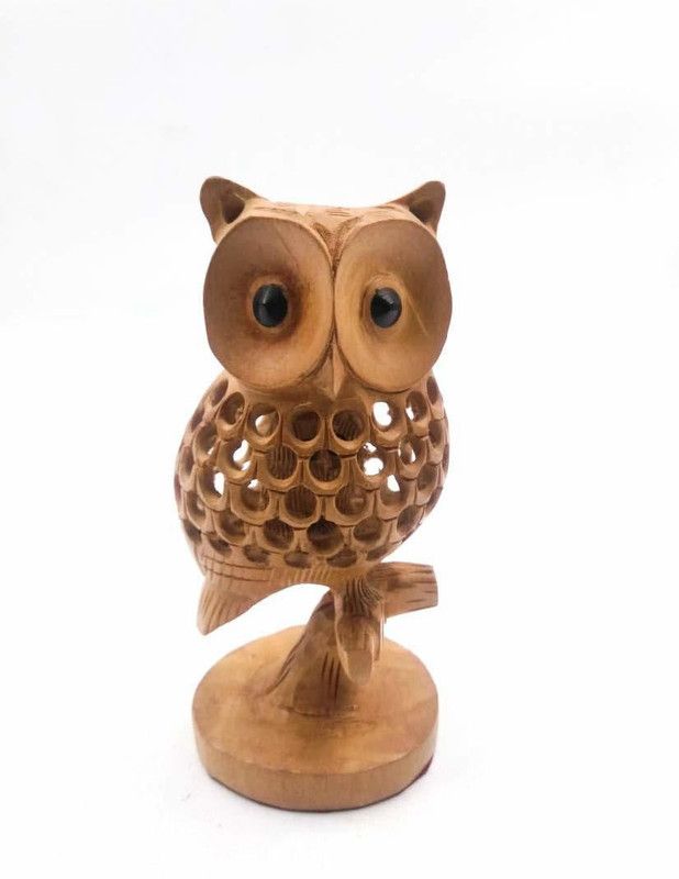Shri Handicrafts Wood Carving Handmade Owl Undercut Statue Bird Figurines (Brown) Decorative Showpiece - 15.24 cm  (Wood, Brown)