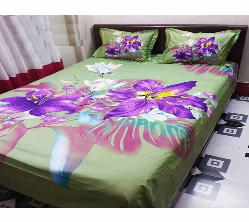 Double Size Cotton Bed Sheet with Matching 2 Pillow Covers - Multicolor Bed-39