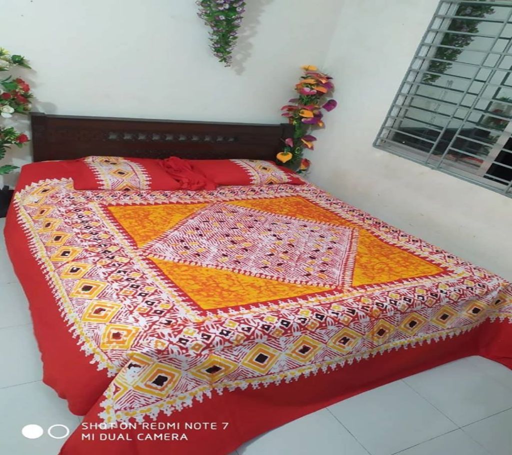 King Size Cotton Multi colors  Block Printed Bed Sheet with Matching 2 Pillow Covers-55