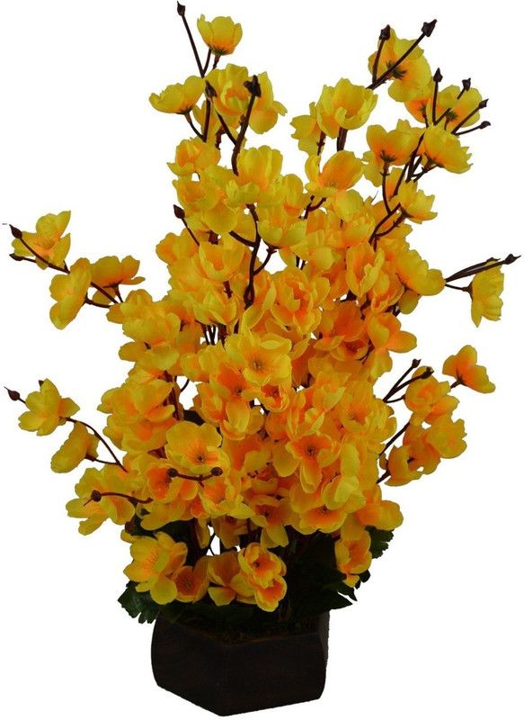 WhiteAsh Blossomyellow01 Yellow Orchids Artificial Flower with Pot  (15 inch, Pack of 10, Flower with Basket)