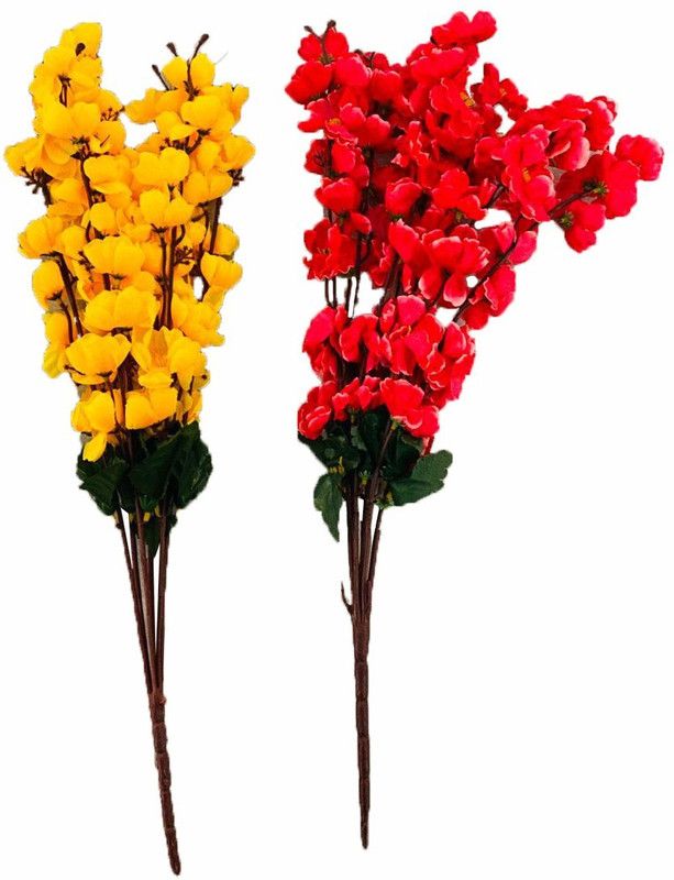 Ryme Yellow, Pink Orchids Artificial Flower  (21 inch, Pack of 2, Flower Bunch)