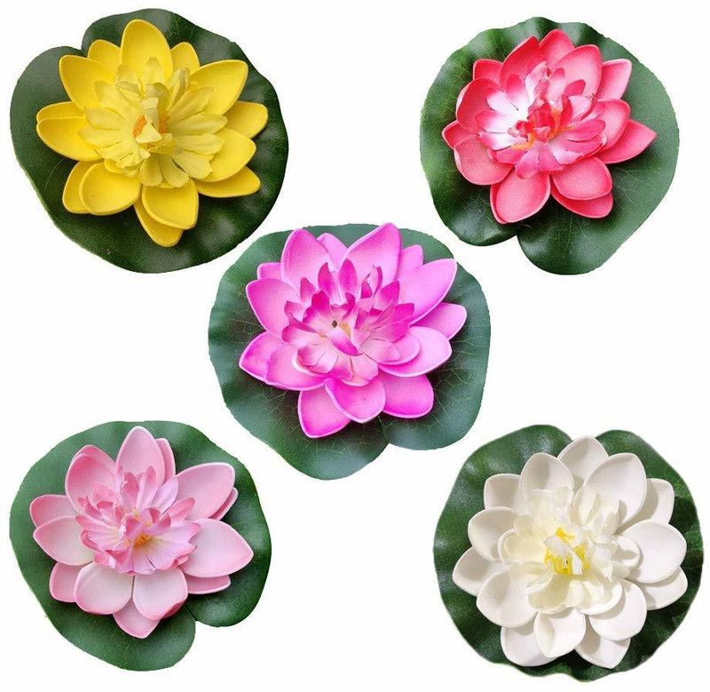 Everbuy Multicolor Lotus Artificial Flower  (7 inch, Pack of 5, Vine & Creepers)