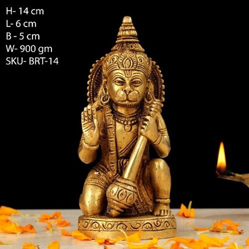Banshi Handicrafts and Arts 5.5" Inch Brass Lord Hanuman Idol Decorative Showpiece - 14 cm  (Brass, Yellow)