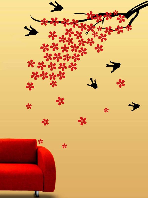 ALLURE 66 cm Bird Loving Tree Self Adhesive Sticker  (Pack of 1)