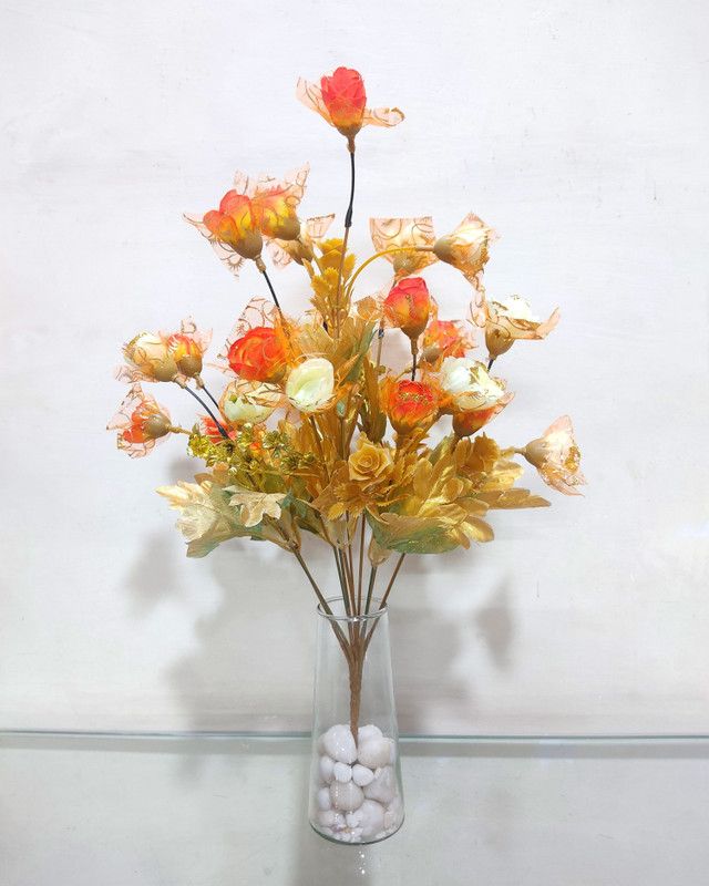 saf RED AND WHITE SPARKLE ROSES| WITHOUT VASE| Red Rose Artificial Flower  (17 inch, Pack of 1, Flower Bunch)