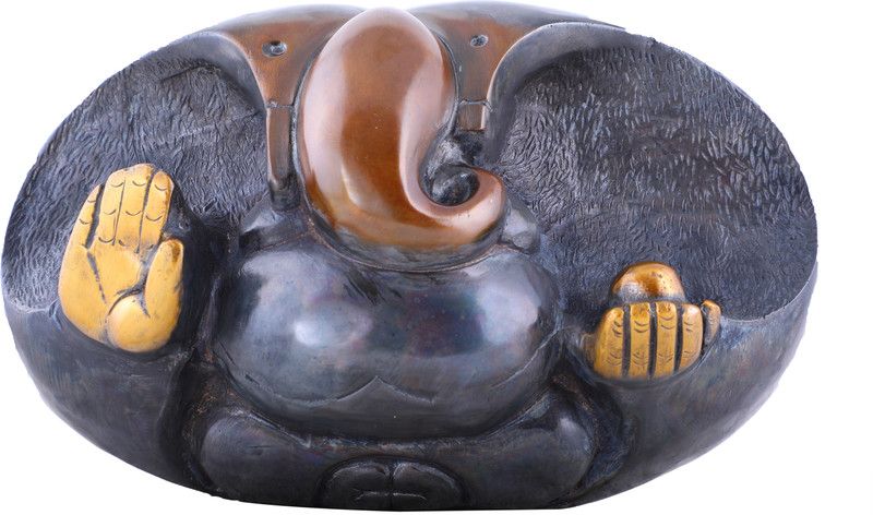 divineind Stylized Ganapati Granting Abhaya Decorative Showpiece - 14 cm  (Brass, Multicolor)