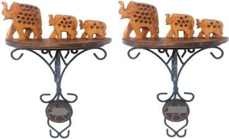 ANB Enterprises Wall shelf wooden wrought iron shelves set of 2 Wooden, Iron Wall Shelf  (Number of Shelves - 2, Black, Brown)