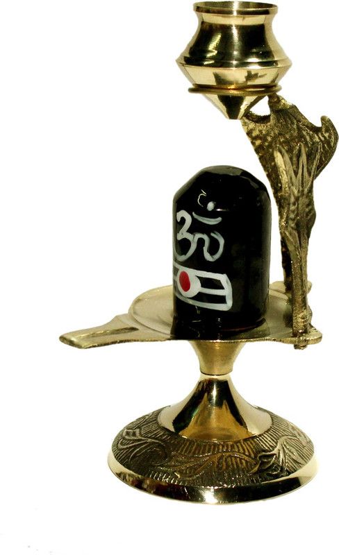 VALUE CRAFTS Brass Shaligram Shiva Ling Lingam Shivling Statue Decorative Showpiece - 10.4 cm (Brass, Gold) Decorative Showpiece - 10.4 cm  (Brass, Gold, Black)