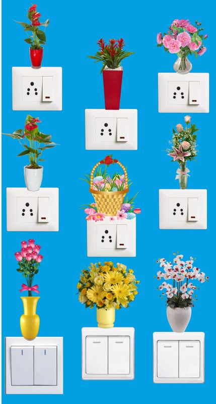 Divine studio 25 cm "Beautiful Flower pots" Decorative switch Board sticker size (Pack of 3) Self Adhesive Sticker  (Pack of 1)