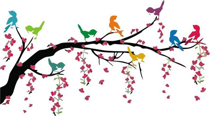 Wallzone 94 cm Love Birds|Graphic|Art Multicolor Pvc Vinyl Wallsticker For Decorations Self Adhesive Sticker  (Pack of 1)