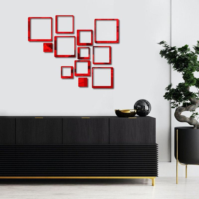 sp decals 76 cm beautiful square set red acrylic sticker Self Adhesive Sticker  (Pack of 1)