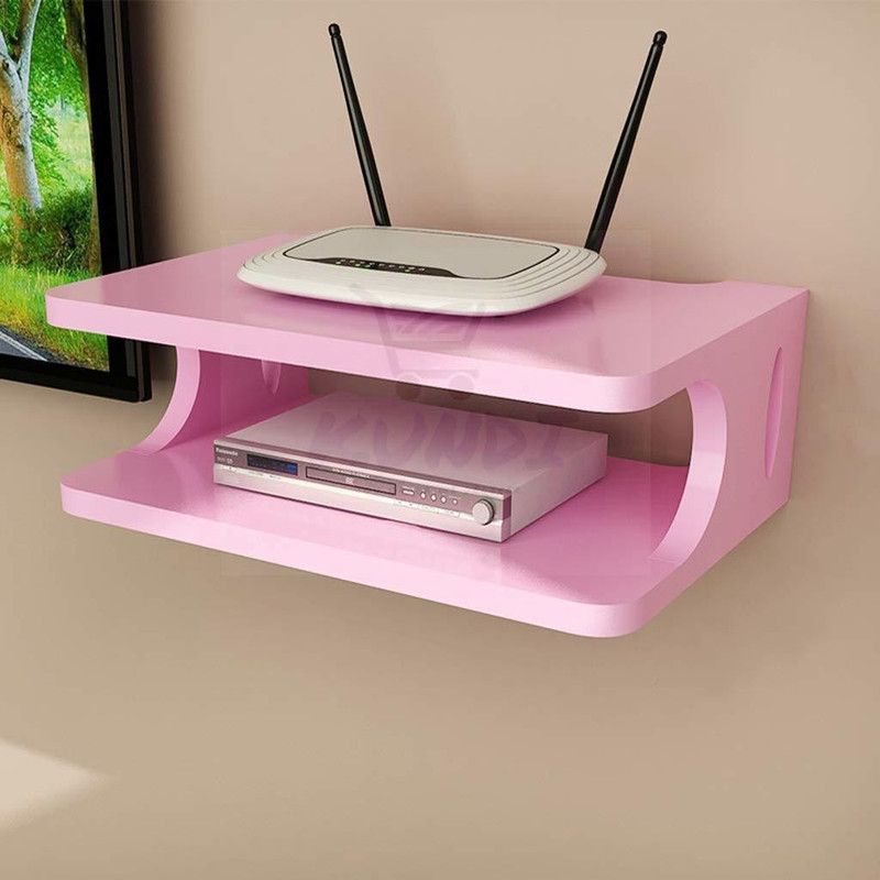 Mark Wood TV Setup Box & Remote Stand Wooden Wall Shelf  (Number of Shelves - 2, Pink)