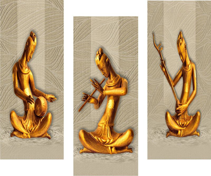 Masstone Tribal Miniature Playing Music Instrument 3 Piece MDF Painting Digital Reprint 15 inch x 18 inch Painting  (With Frame, Pack of 3)