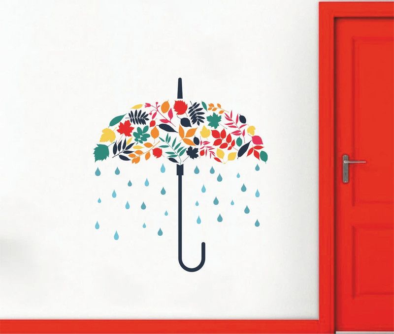 Flipkart SmartBuy 59 cm Wall Decals ' Umbrella with Leaves ' Wall Stickers (PVC Vinyl,Multicolour) Self Adhesive Sticker  (Pack of 1)