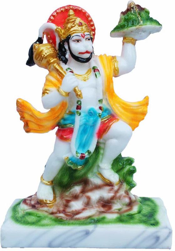 krishnagallery1 Sidh Pahad Hanuman Statue Murti Marble Finish Hanman JI Murti , Hanuman Murti Decorative Showpiece - 24 cm  (Marble, Multicolor)