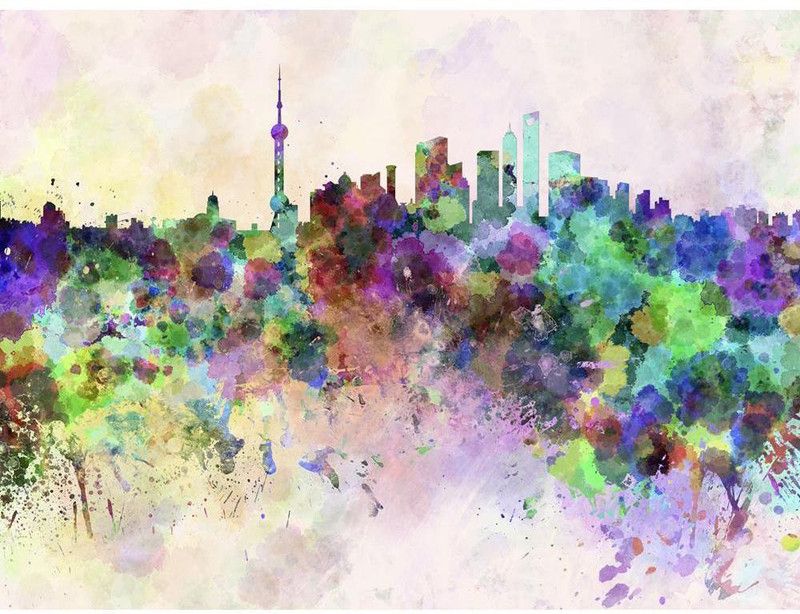 Artzfolio 108.458 cm Shanghai, China Skyline In Watercolor Peel & Stick Vinyl Wall Sticker 42.7inch x 32inch (108.4cms x 81.3cms) Self Adhesive Sticker  (Pack of 1)