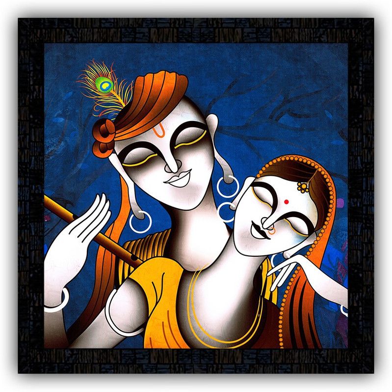 Poster N Frames framed poster of Radha Krishna-17470 Digital Reprint 14 inch x 14 inch Painting  (With Frame)