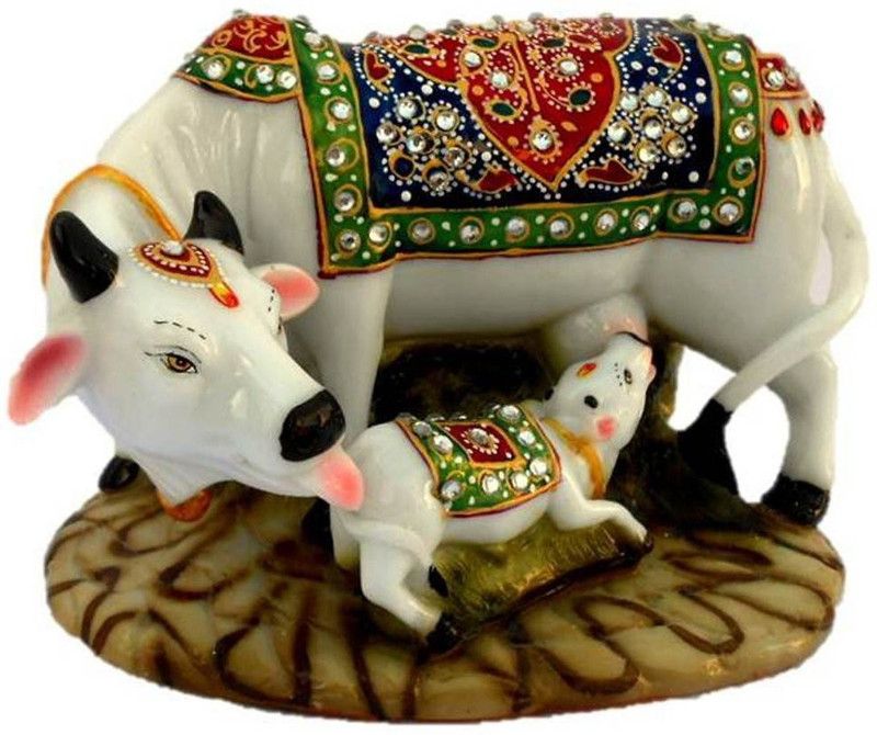 JC Crafts & Fabrics Decorative Marble dust /Polyresin Cow and Calf Big Statue Decorative Showpiece - 10 cm  (Polyresin, Multicolor)