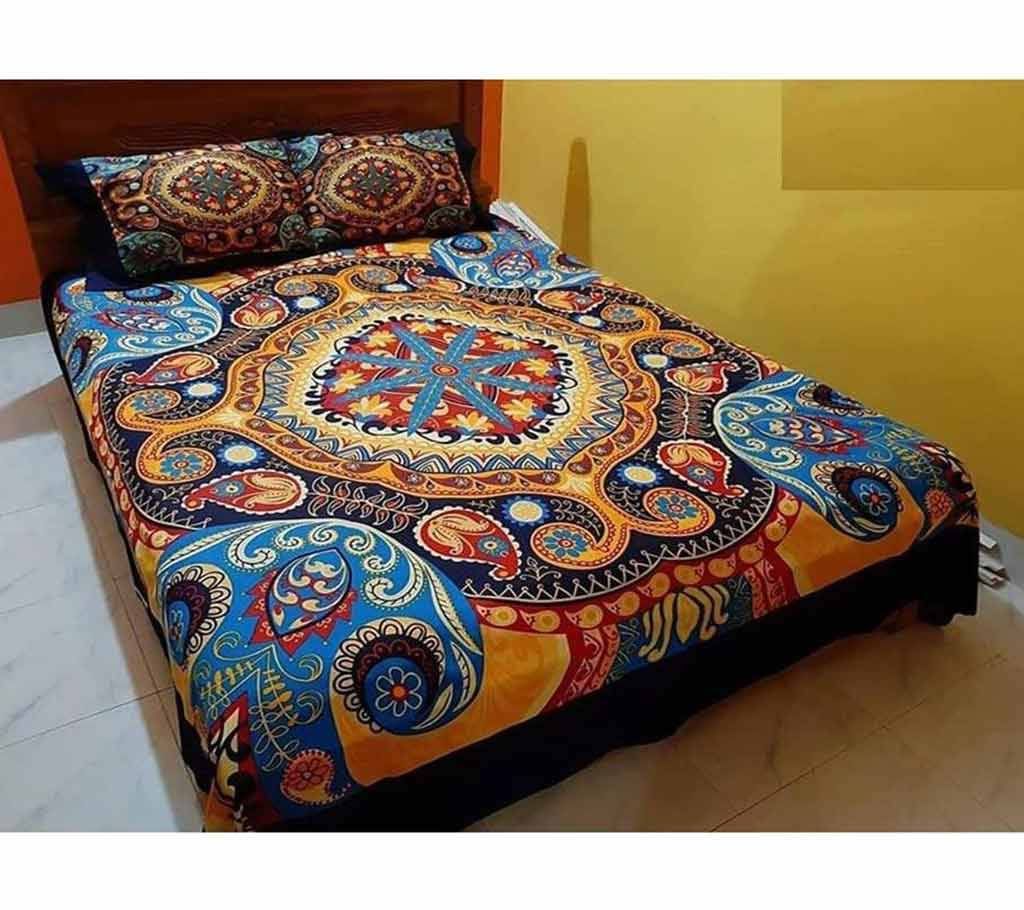 Double Size Cotton Bed Sheet with Matching 2 Pillow Covers - Multicolor Bed-40