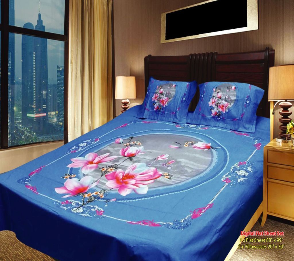 Panel Bedsheet- Light Blue with Flower - ANJ