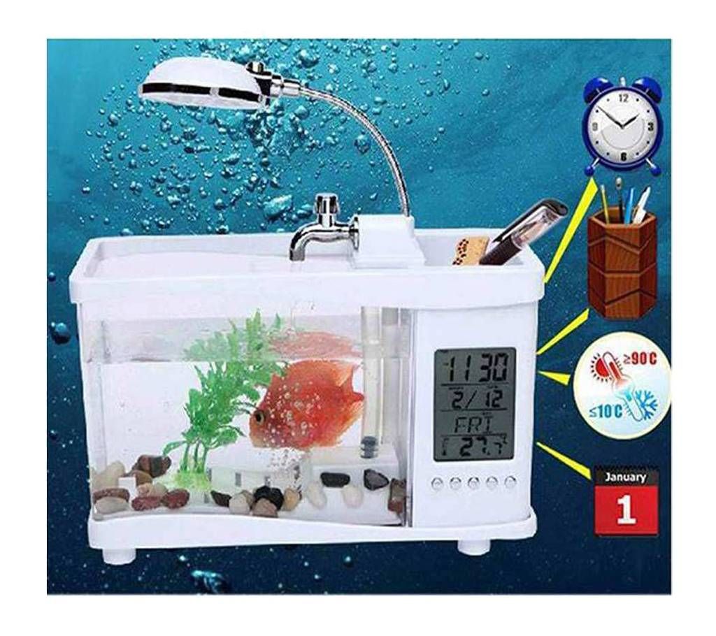 Lileng-920 Mini USB Aquarium LCD Fish Tank Display Clock Led Lamp Light Assorted