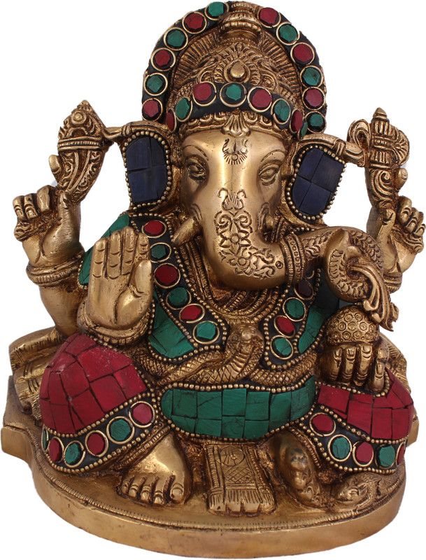 ARIHANT CRAFT Hindu God Ganesha Idol Ganpati Statue Sculpture Stone Hand Craft Decorative Showpiece - 16 cm  (Brass, Multicolor)