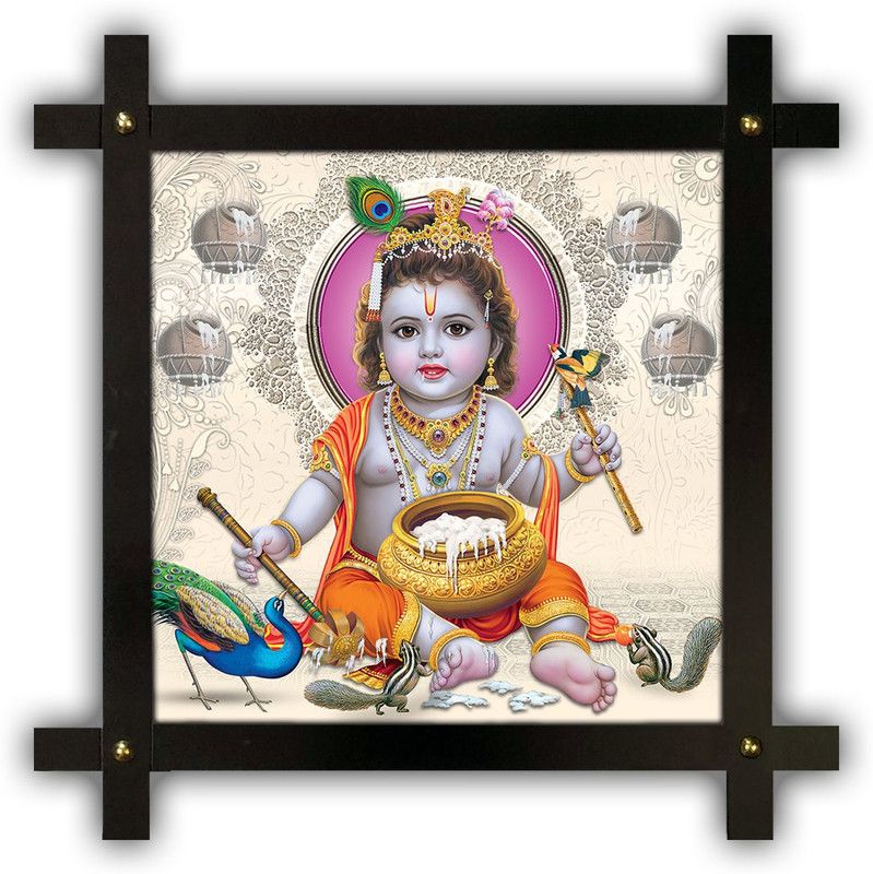 Poster N Frames Cross Wooden Frame Hand-Crafted with photo of Baby Krishna 20680-12x12-corssframe.jpg Digital Reprint 16.5 inch x 16.5 inch Painting  (With Frame)