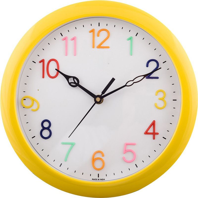 eCraftIndia Analog 27 cm X 27 cm Wall Clock  (Yellow, With Glass, Standard)