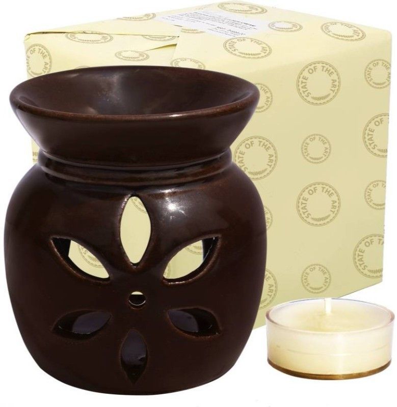 Lyallpur Stores Ceramic Aroma Tealight Diffuser Oil Burner Multicolour Pot Shape Flower Cut Design With 2 Candles And Fragrance Oil Diffuser Set  (4 x 2.5 ml)