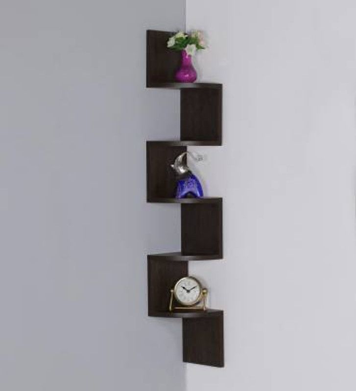 ANB Enterprises Wall shelf for living room Zig zeg shape shelves shelves corner rack shelf MDF Wall hanging mounted floating wall decorative MDF (Medium Density Fiber) Wall Shelf  (Number of Shelves - 5, Brown)