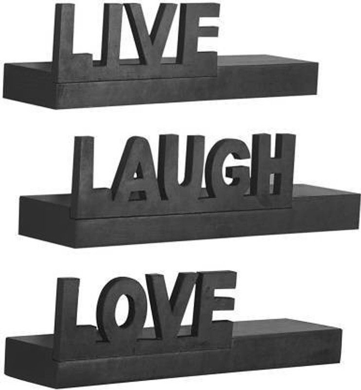 ANB Enterprises Wall shelf live love Rack shelves MDF For :- Walll hanging ,floating ,mounted ,decorative , living room and bedroom ,& office (Number off shelf 3) Black color Wooden Wall Shelf  (Number of Shelves - 3, Black)