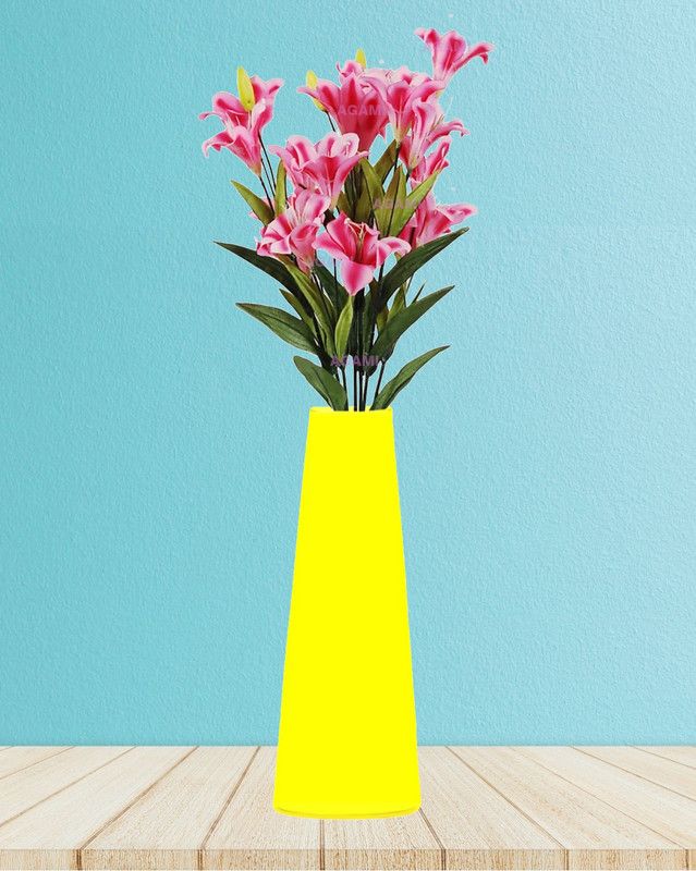 AGAMI Decorative Conical Minar Shape 12 inch Height Yellow Vertical Glass Pot Vase for Folwers and Plants Earthenware, Glass Vase  (12 inch, Yellow)