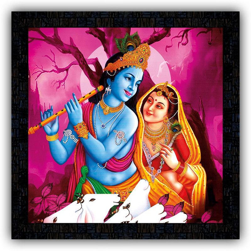 Poster N Frames framed poster of Radha Krishna-17432 Digital Reprint 14 inch x 14 inch Painting  (With Frame)
