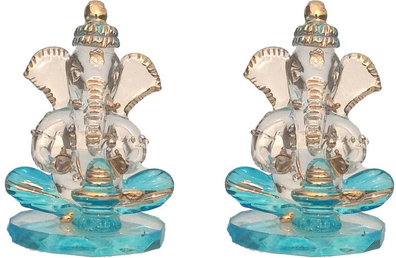 Mann Retails Ganesh ji worship of shivling set skyblue color Decorative Showpiece - 7 cm  (Borosilicate Glass, Light Blue)