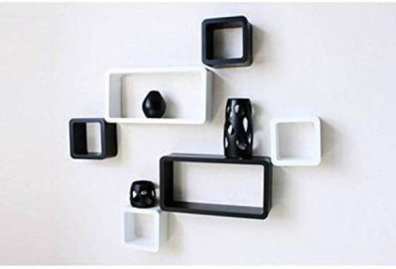 AMZ Wooden Wall Shelf  (Number of Shelves - 6, Black, White)