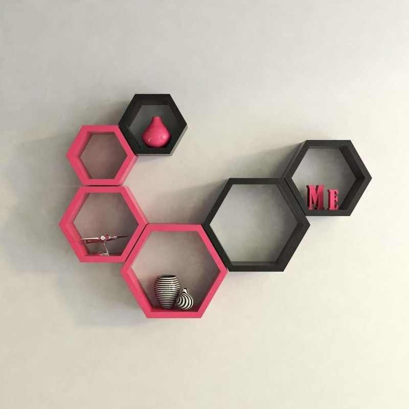 Axe craft Hexagon Shape Set of 6 Floating Wall Shelves All Colours Wooden Wall Shelf  (Number of Shelves - 6, Multicolor)